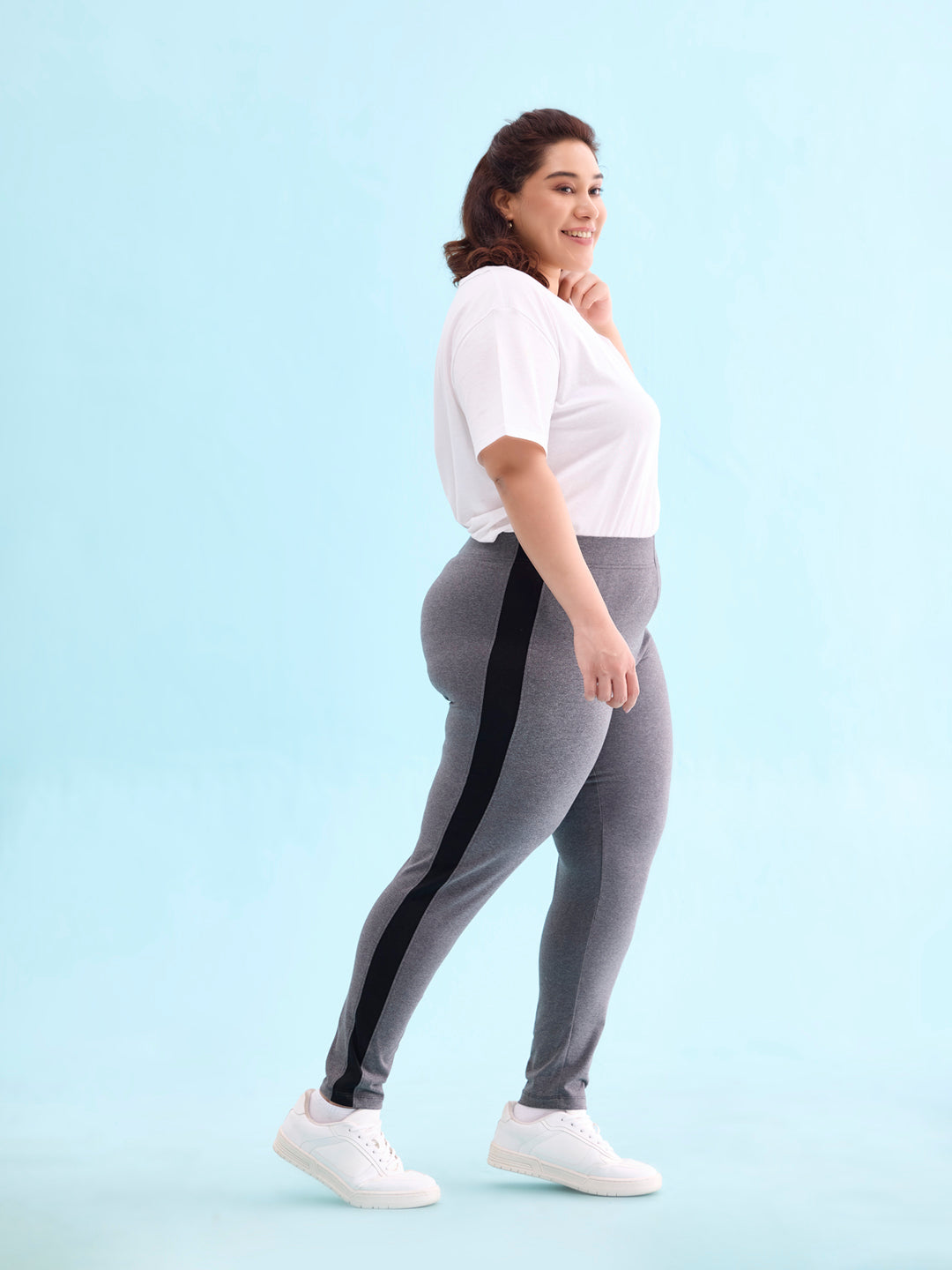 Women Antra Melange Cotton Side Stripe Active Leggings