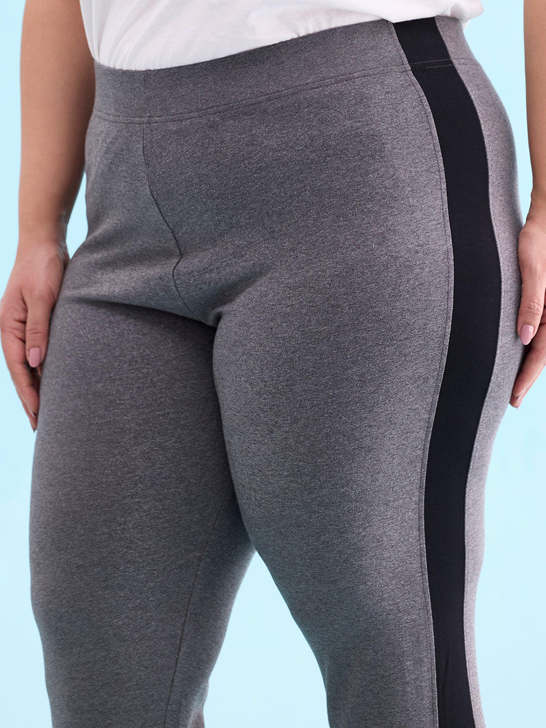 Women Antra Melange Cotton Side Stripe Active Leggings