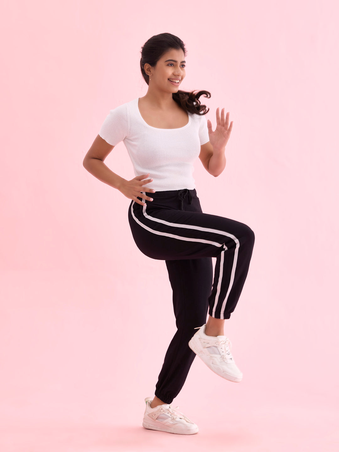 Women Black Cotton Side Stripe Active Joggers