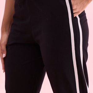Women Black Cotton Side Stripe Active Joggers