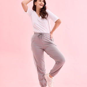 Women Grey Cotton Side Stripe Active Joggers
