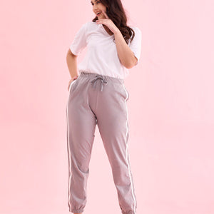 Women Grey Cotton Side Stripe Active Joggers