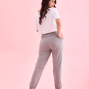 Women Grey Cotton Side Stripe Active Joggers