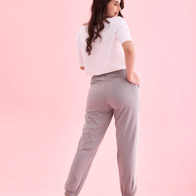 Women Grey Cotton Side Stripe Active Joggers