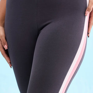 Women Solid Grey Stripe Active Leggings