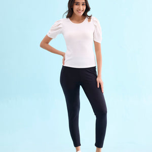 Women Solid Black High Rise Yoga Leggings
