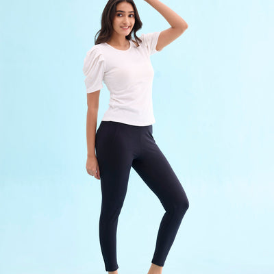 Women Solid Black High Rise Yoga Leggings