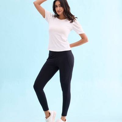 Women Solid Black High Rise Yoga Leggings