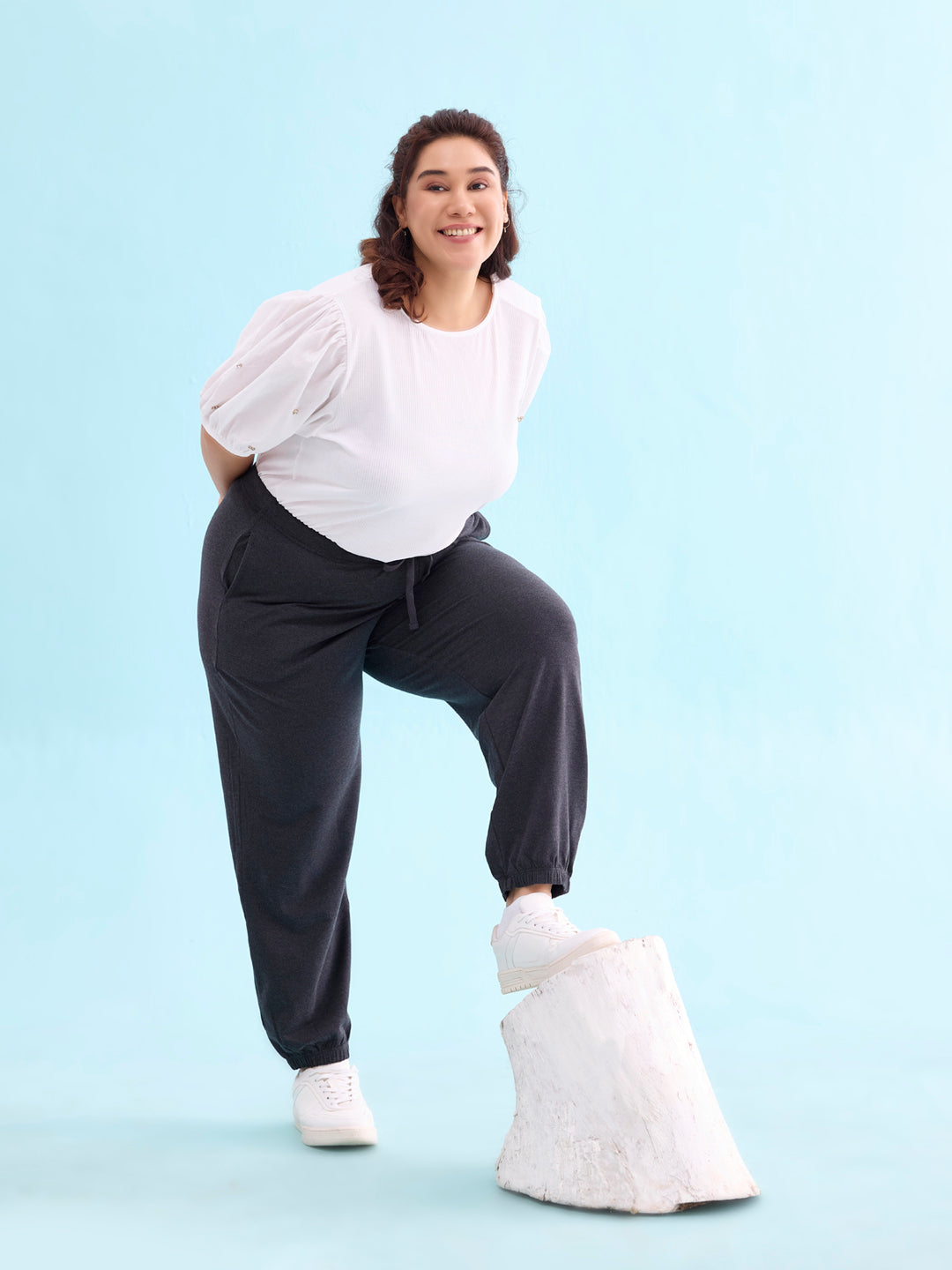 Women Solid Antra Melanges Mid Rise Casual Joggers