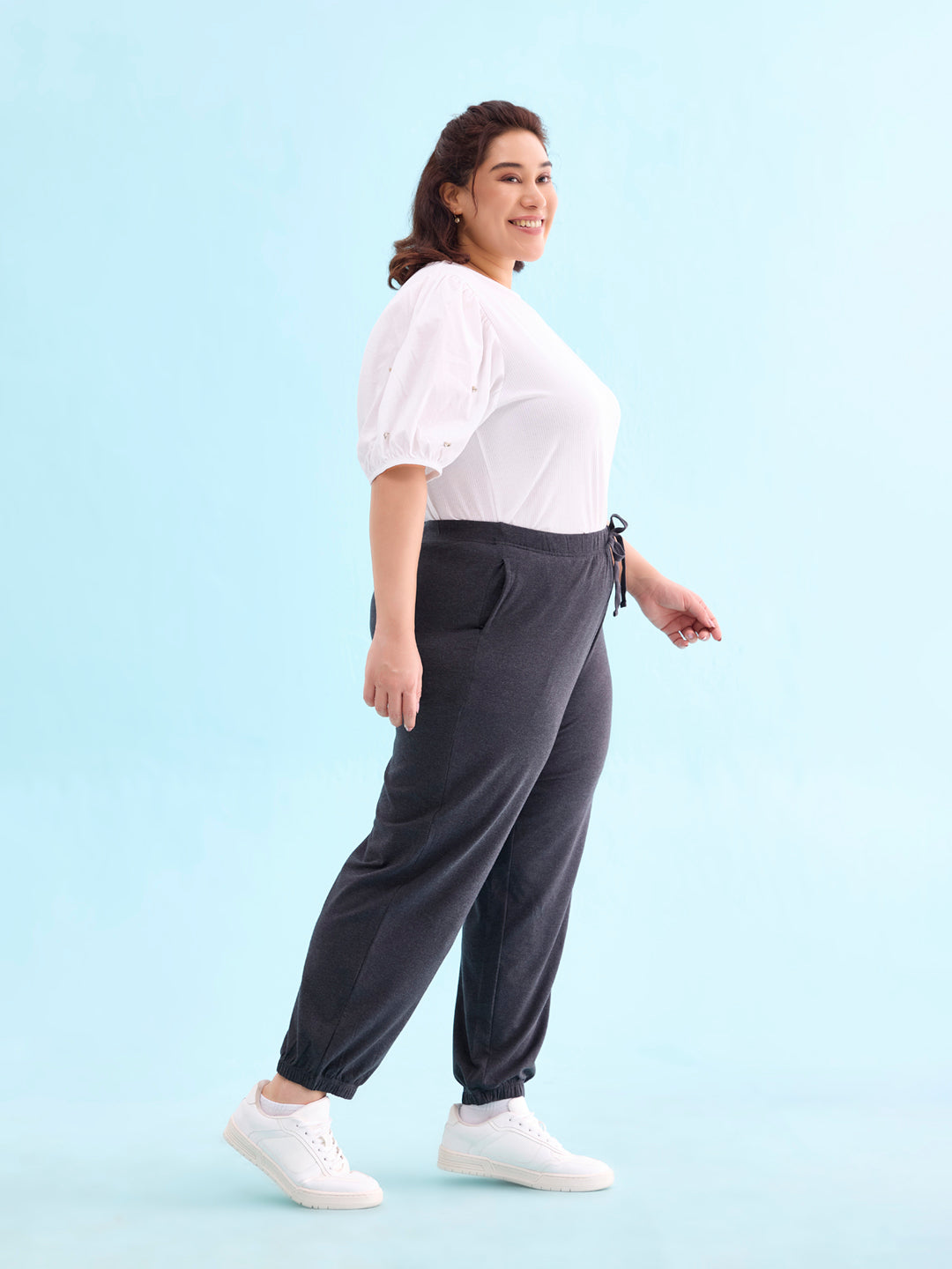 Women Solid Antra Melanges Mid Rise Casual Joggers