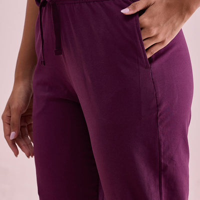 Women Solid Dark Purple Mid Rise Cotton Casual Joggers