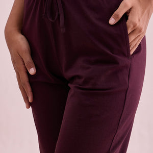Women Solid Dark Wine Mid Rise Casual Joggers