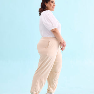 Women Solid Light Beige Mid Rise Casual Joggers