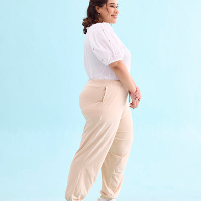 Women Solid Light Beige Mid Rise Casual Joggers