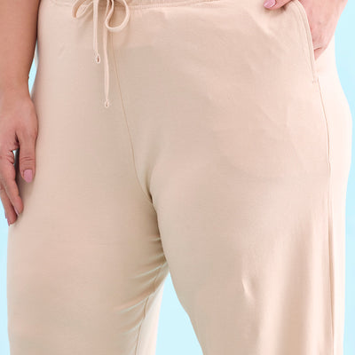 Women Solid Light Beige Mid Rise Casual Joggers