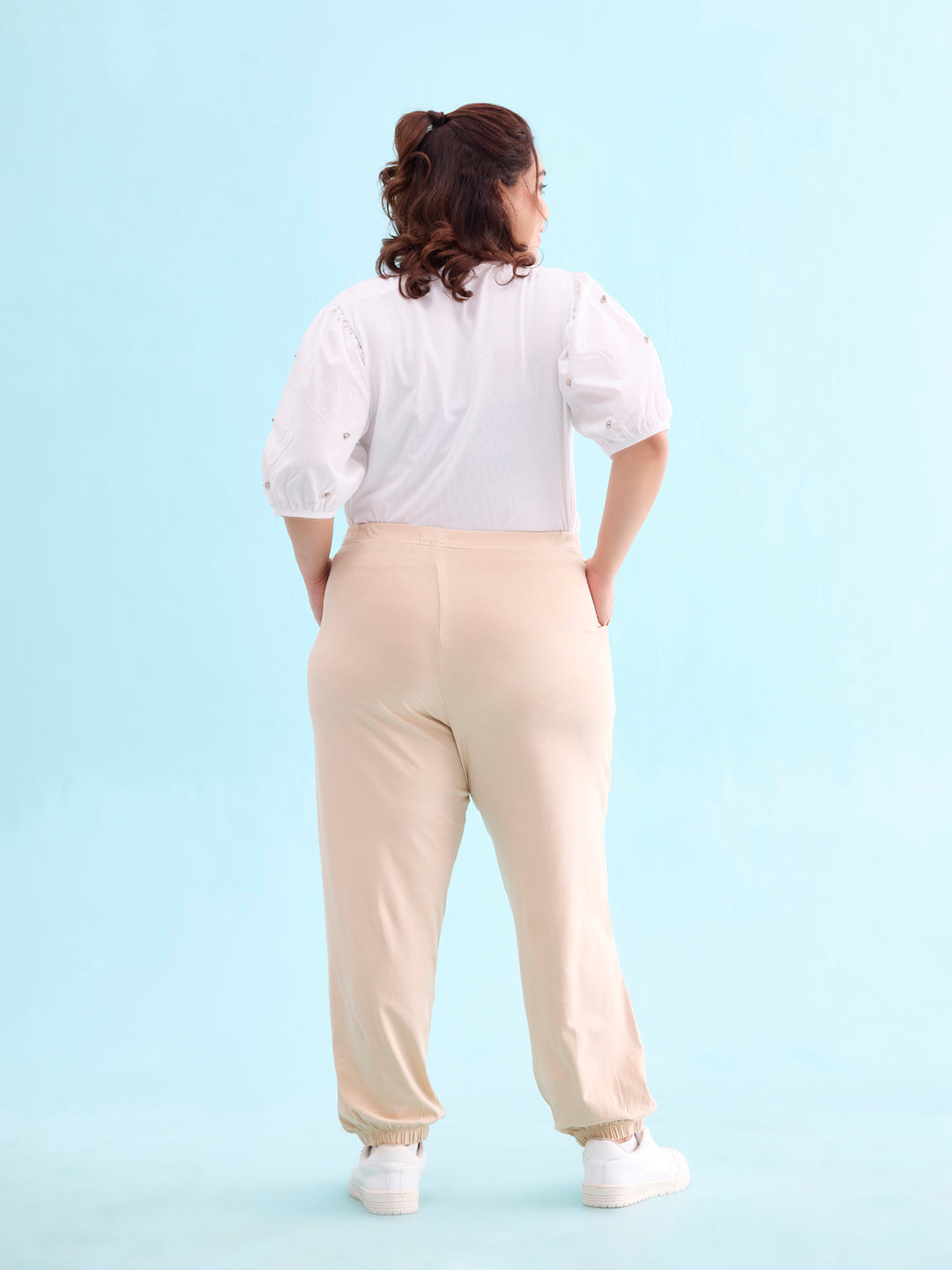 Women Solid Light Beige Mid Rise Casual Joggers