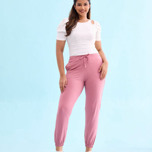 Women Solid Mauve Mid Rise Casual Joggers