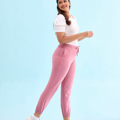 Women Solid Mauve Mid Rise Casual Joggers