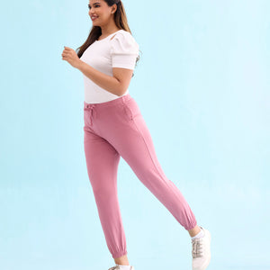 Women Solid Mauve Mid Rise Casual Joggers
