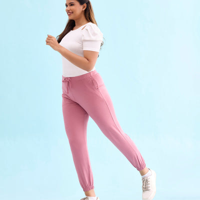 Women Solid Mauve Mid Rise Casual Joggers