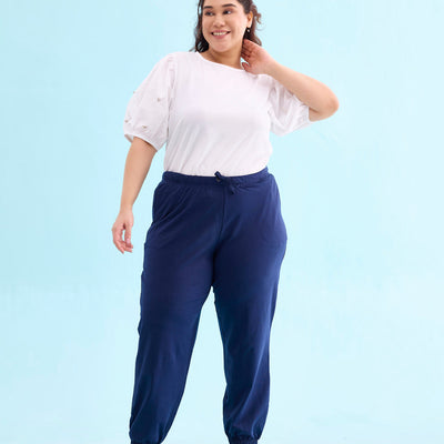 Women Solid Navy Mid Rise Cotton Casual Joggers