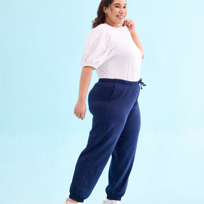 Women Solid Navy Mid Rise Cotton Casual Joggers