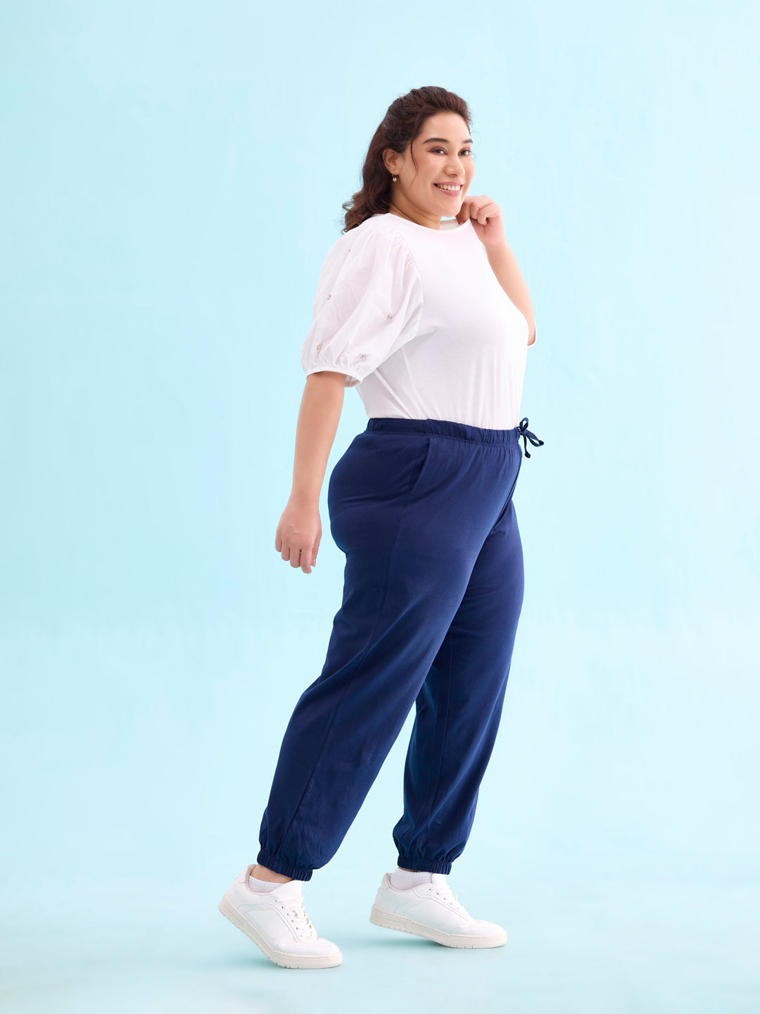 Women Solid Navy Mid Rise Cotton Casual Joggers