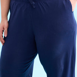 Women Solid Navy Mid Rise Cotton Casual Joggers
