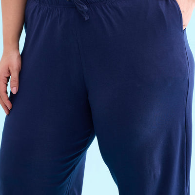 Women Solid Navy Mid Rise Cotton Casual Joggers