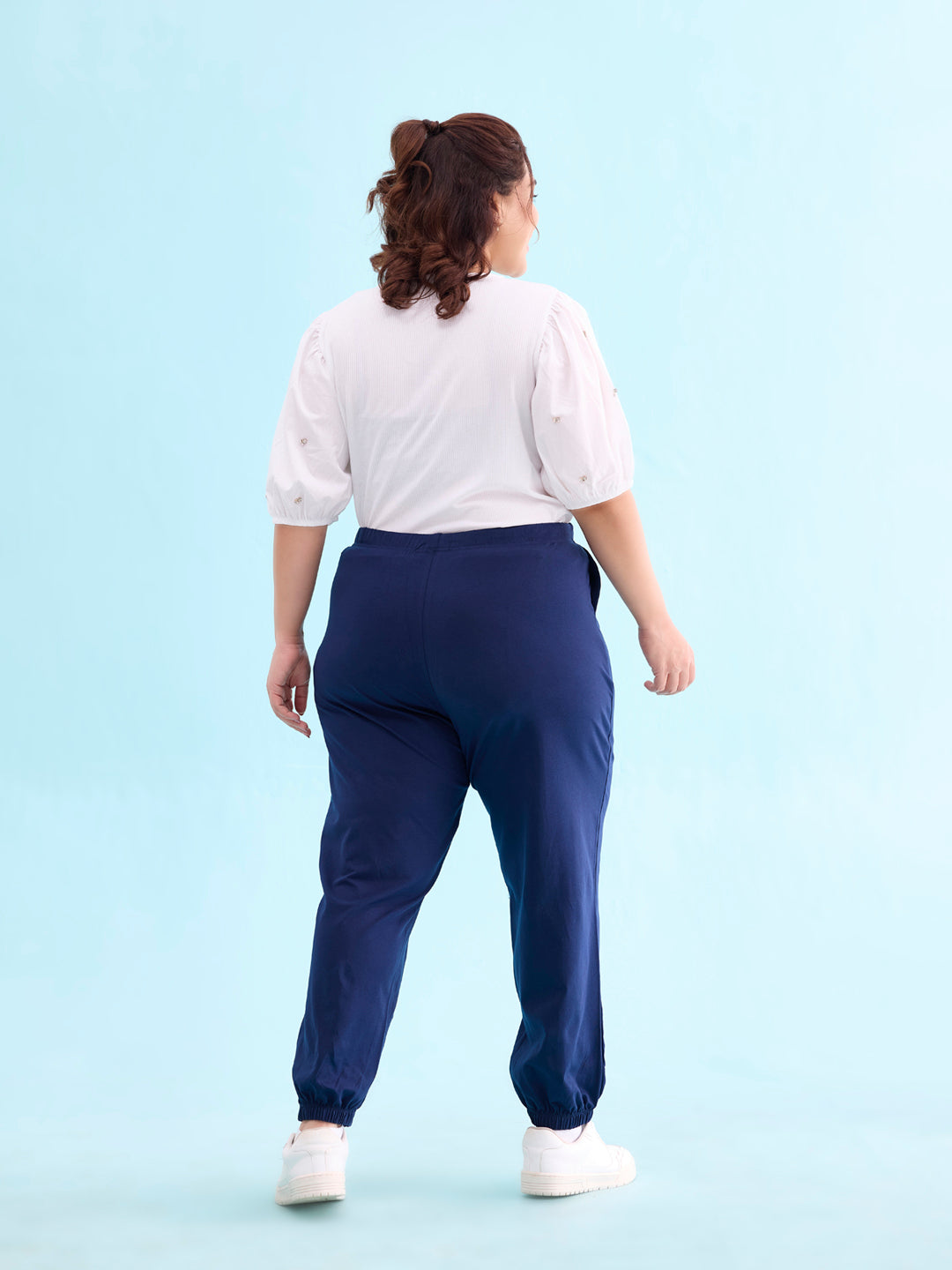 Women Solid Navy Mid Rise Cotton Casual Joggers