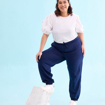 Women Solid Navy Mid Rise Cotton Casual Joggers