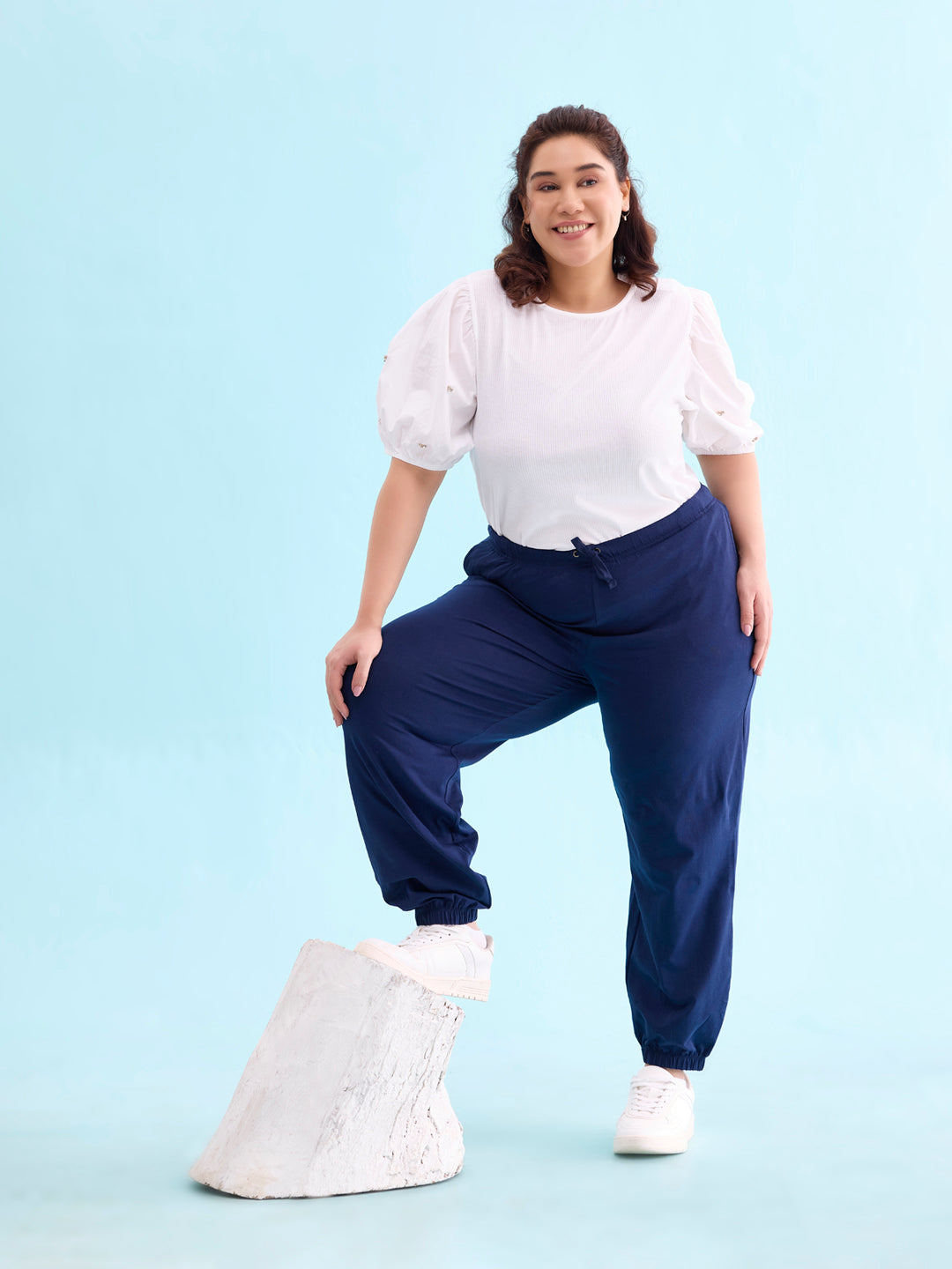 Women Solid Navy Mid Rise Cotton Casual Joggers