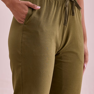 Women Solid Olive Green Mid Rise Casual Joggers