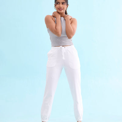 Women Solid White Mid Rise Casual Joggers