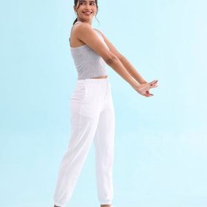 Women Solid White Mid Rise Casual Joggers