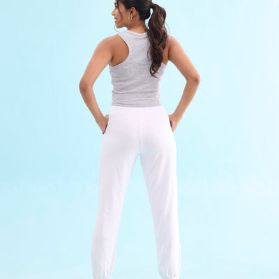 Women Solid White Mid Rise Casual Joggers