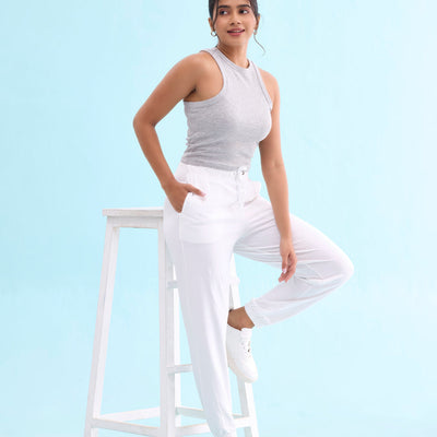 Women Solid White Mid Rise Casual Joggers