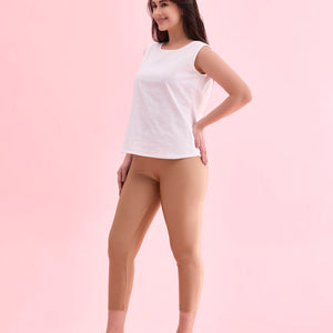 Women Solid Antique Gold Cotton Cropped Leggings