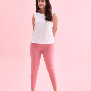 Women Solid Blush Pink Cropped Leggings