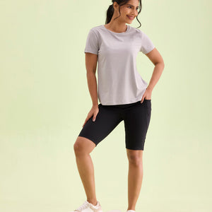 Women Solid Black High Rise Active Shorts