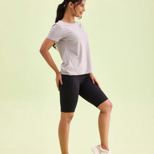 Women Solid Black High Rise Active Shorts