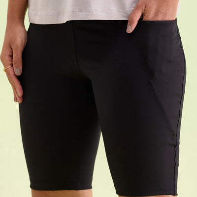Women Solid Black High Rise Active Shorts