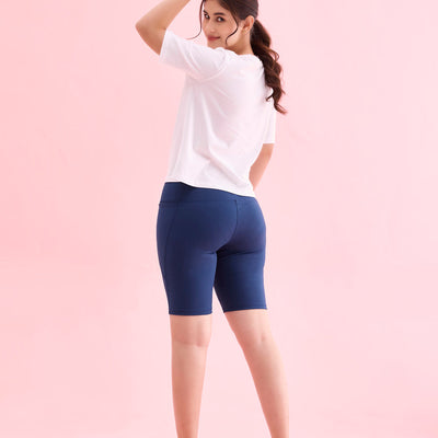 Women Solid Teal High Rise Active Shorts
