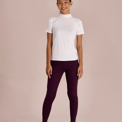 Women Solid Dark Wine Ribbed Warm Leggings
