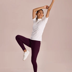 Women Solid Dark Wine Ribbed Warm Leggings
