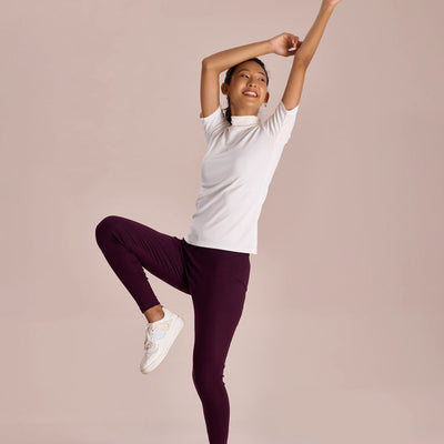 Women Solid Dark Wine Ribbed Warm Leggings
