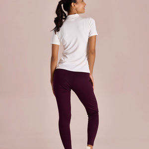 Women Solid Dark Wine Ribbed Warm Leggings