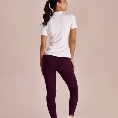 Women Solid Dark Wine Ribbed Warm Leggings