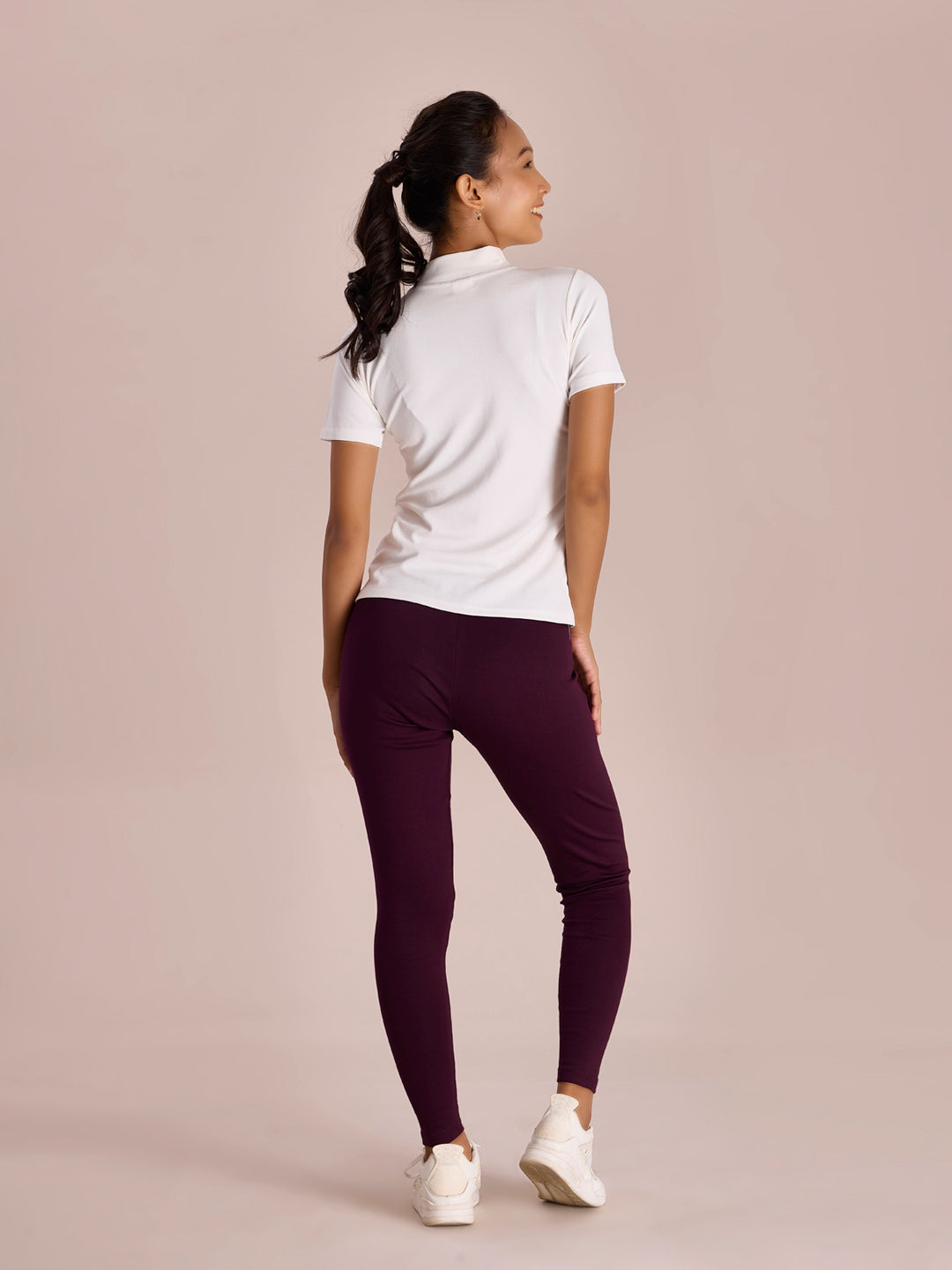 Women Solid Dark Wine Ribbed Warm Leggings