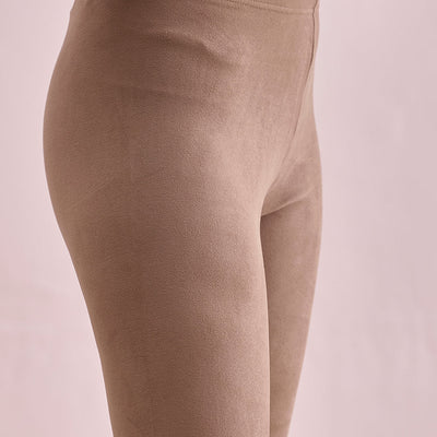 Women Solid Beige Mid Rise Warm Suede Legging
